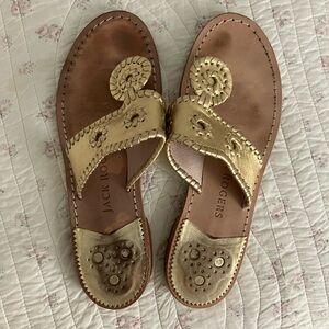 Jack Rogers Gold Sandals with Medallion Detail